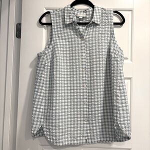 J Jill Gingham Cotton Linen Blend Sleeveless Button Front Top Womens Medium